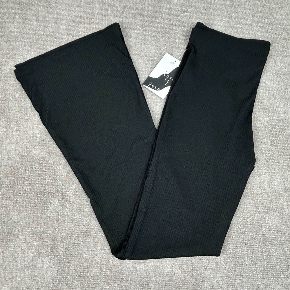 Love Poem By Block Ribbed High Waist Flare‎ Pants Womens Large Black Stretch